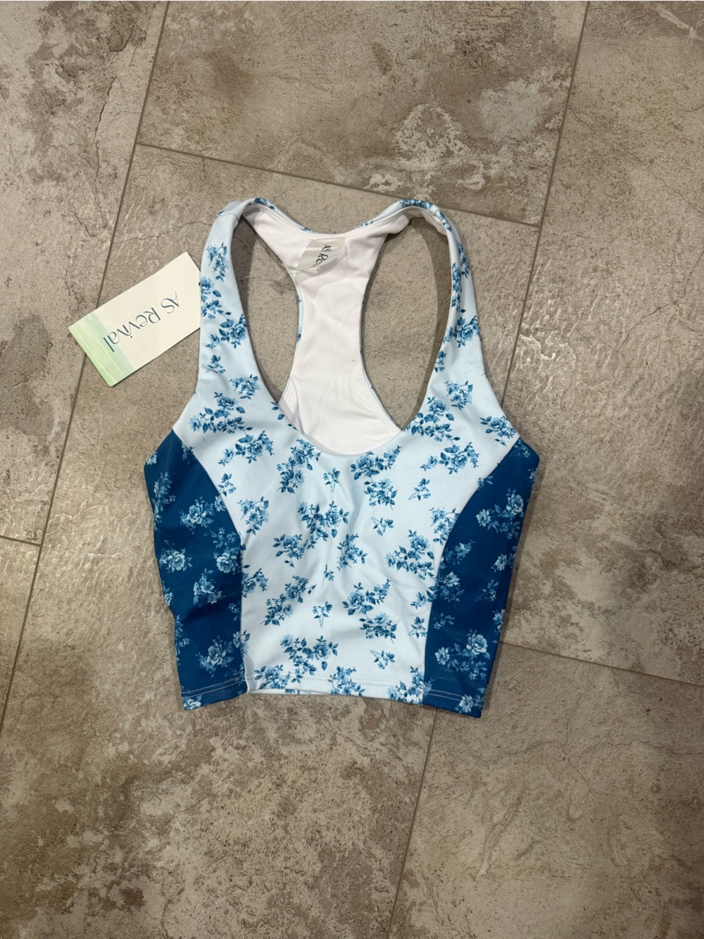 Blue Floral Racerback Sports Bra Crop Top